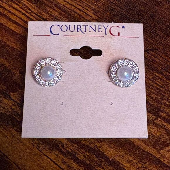 Elegant Silver and White Stud Earrings - Picture 1 of 2